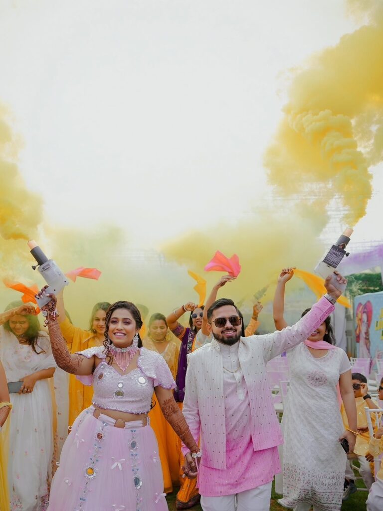 A celebration as vibrant as their love. 💗💜✨For Ankit Pooja the Marwari Haldi ceremony was